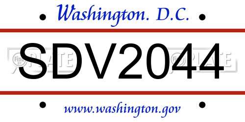 SDV2044 District Of Columbia License Plate