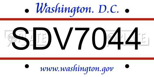 SDV7044 District Of Columbia License Plate