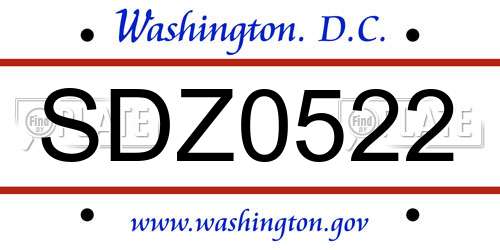 SDZ0522 District Of Columbia License Plate