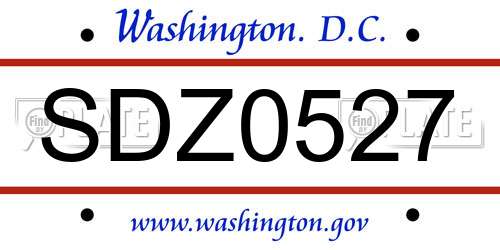SDZ0527 District Of Columbia License Plate