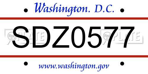 SDZ0577 District Of Columbia License Plate
