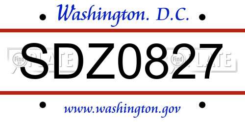 SDZ0827 District Of Columbia License Plate
