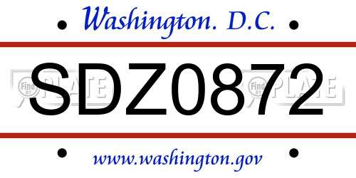 SDZ0872 District Of Columbia License Plate