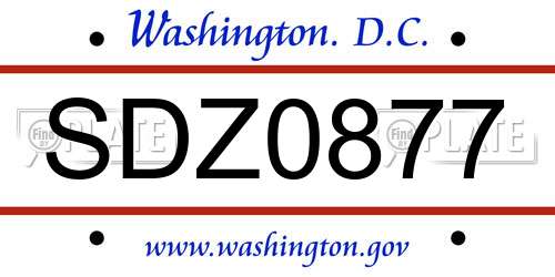 SDZ0877 District Of Columbia License Plate