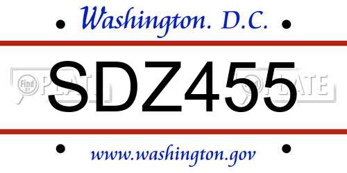 SDZ455 District Of Columbia License Plate