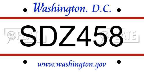 SDZ458 District Of Columbia License Plate