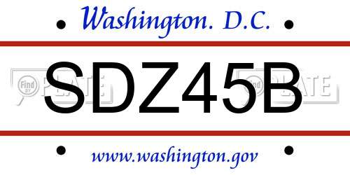 SDZ45B District Of Columbia License Plate