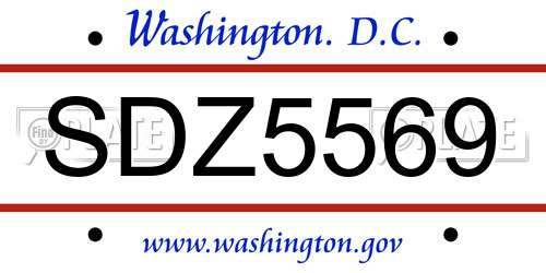 SDZ5569 District Of Columbia License Plate