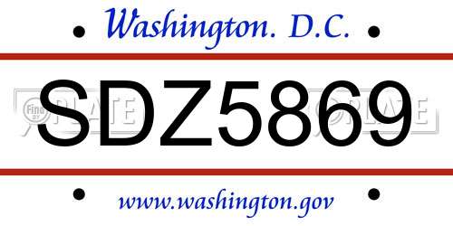 SDZ5869 District Of Columbia License Plate