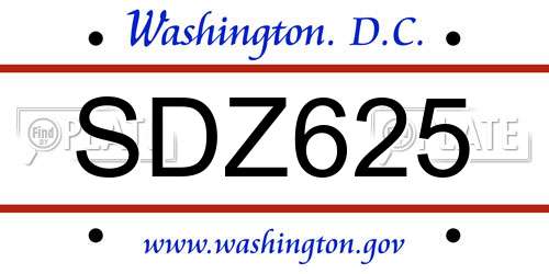 SDZ625 District Of Columbia License Plate