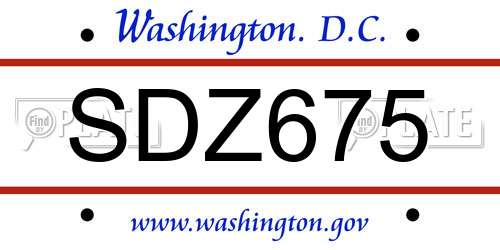 SDZ675 District Of Columbia License Plate