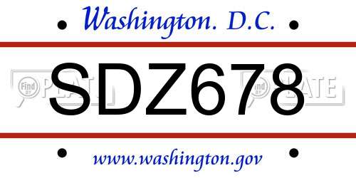SDZ678 District Of Columbia License Plate