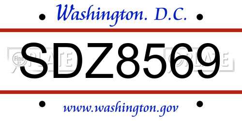 SDZ8569 District Of Columbia License Plate