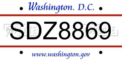 SDZ8869 District Of Columbia License Plate