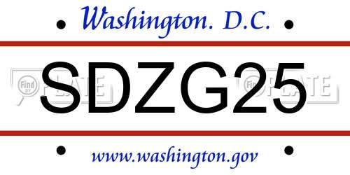 SDZG25 District Of Columbia License Plate