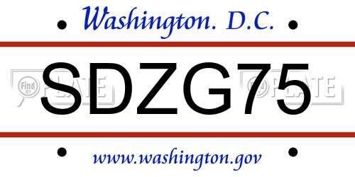 SDZG75 District Of Columbia License Plate