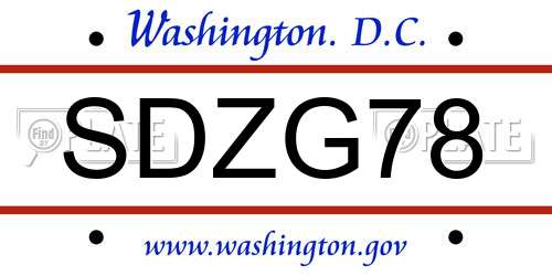 SDZG78 District Of Columbia License Plate