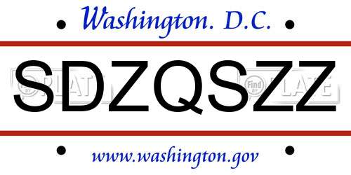 SDZQSZZ District Of Columbia License Plate