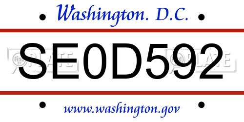 SE0D592 District Of Columbia License Plate