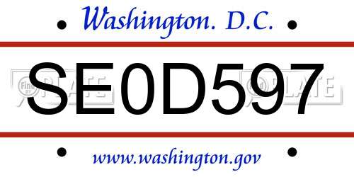 SE0D597 District Of Columbia License Plate