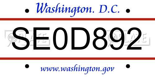 SE0D892 District Of Columbia License Plate