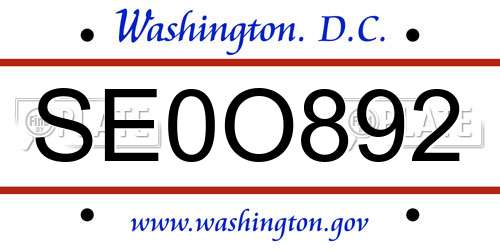 SE0O892 District Of Columbia License Plate