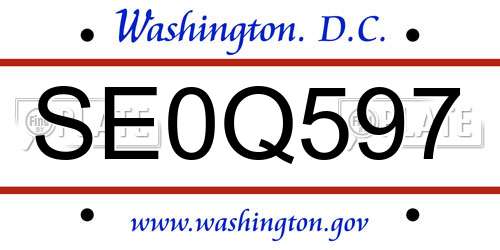 SE0Q597 District Of Columbia License Plate