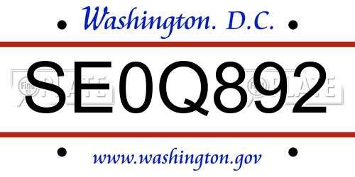 SE0Q892 District Of Columbia License Plate