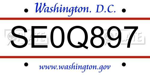 SE0Q897 District Of Columbia License Plate