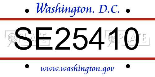 SE25410 District Of Columbia License Plate