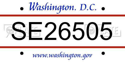 SE26505 District Of Columbia License Plate