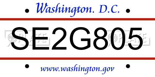 SE2G805 District Of Columbia License Plate