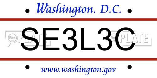 SE3L3C District Of Columbia License Plate
