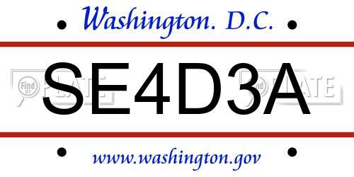 SE4D3A District Of Columbia License Plate