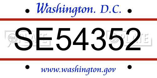 SE54352 District Of Columbia License Plate