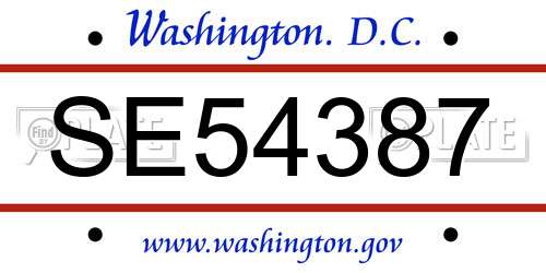 SE54387 District Of Columbia License Plate