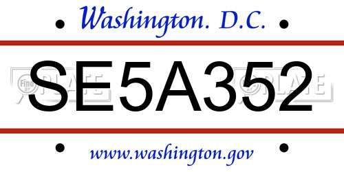 SE5A352 District Of Columbia License Plate