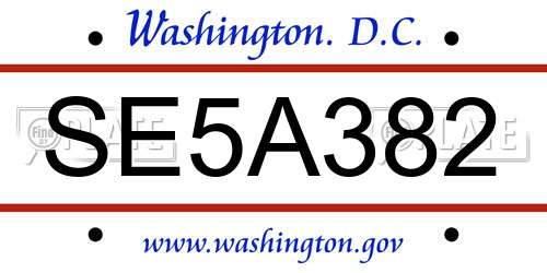SE5A382 District Of Columbia License Plate