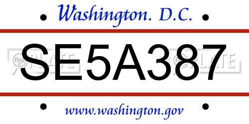SE5A387 District Of Columbia License Plate