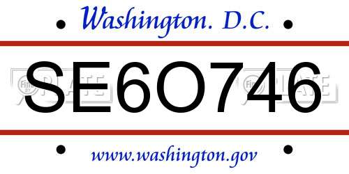 SE6O746 District Of Columbia License Plate