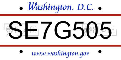 SE7G505 District Of Columbia License Plate