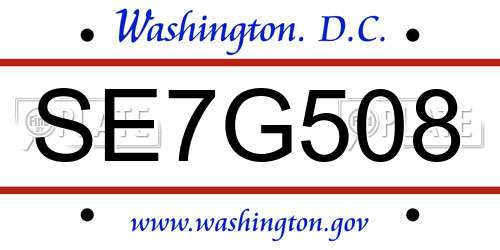 SE7G508 District Of Columbia License Plate
