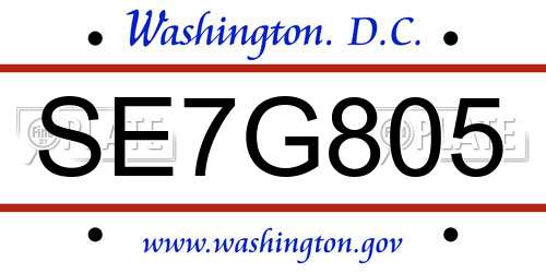 SE7G805 District Of Columbia License Plate