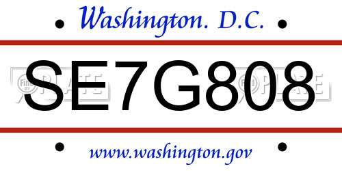 SE7G808 District Of Columbia License Plate