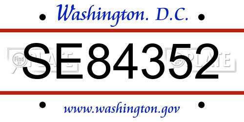 SE84352 District Of Columbia License Plate