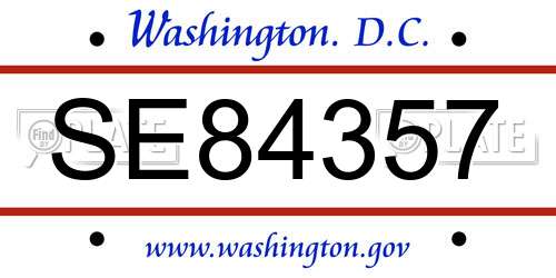 SE84357 District Of Columbia License Plate