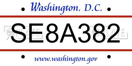 SE8A382 District Of Columbia License Plate