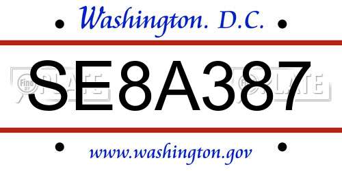 SE8A387 District Of Columbia License Plate