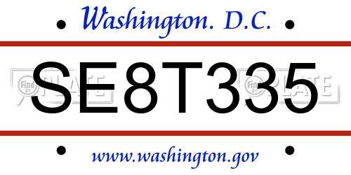 SE8T335 District Of Columbia License Plate