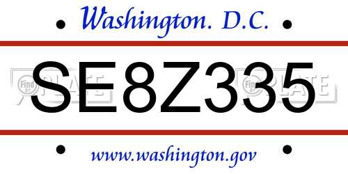 SE8Z335 District Of Columbia License Plate